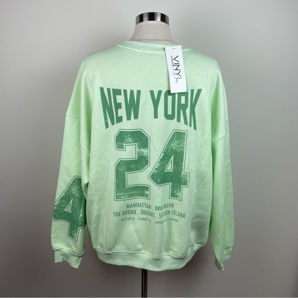 Vinyl Icons Lime Green New York Sweatshirt Women Large Comfort Soft New With Tag - Picture 6 of 9